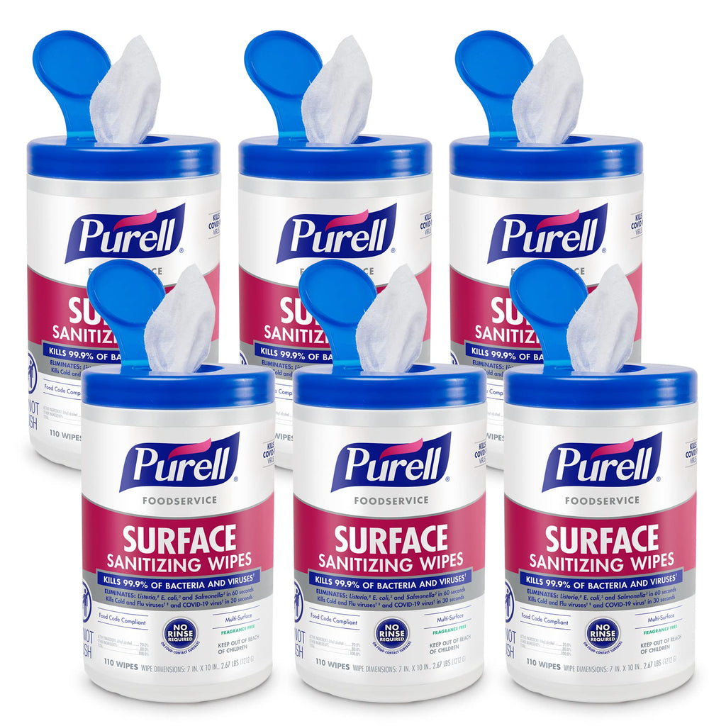 Purell Foodservice Surface Sanitizing Wipes Canister, 6pk x 110ct - 9341-06