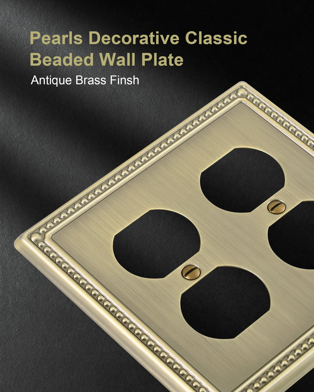 TREEWELL 2-Pack Double Duplex Outlet Cover, Antique Brass Metal Switch Plates and Outlet Covers, Pearls Decorative Wall Plates for Electrical Outlets, 2 Gang Receptacle Cover, Corrosion Resistant