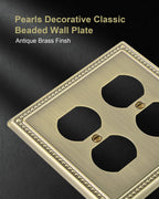 TREEWELL 2-Pack Double Duplex Outlet Cover, Antique Brass Metal Switch Plates and Outlet Covers, Pearls Decorative Wall Plates for Electrical Outlets, 2 Gang Receptacle Cover, Corrosion Resistant