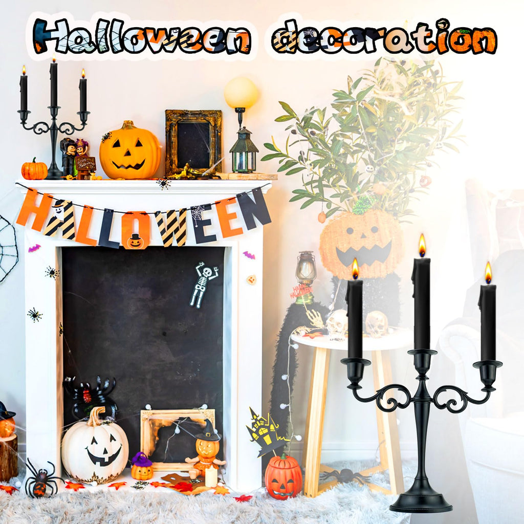 Viscacha 3-Arm Black Metal Candelabra Halloween Centerpiece Taper Holder