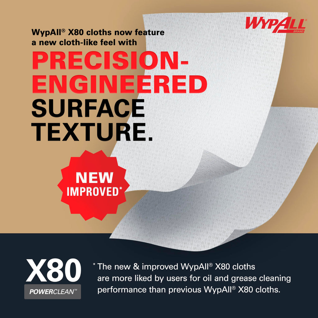 WypAll PowerClean X80 Heavy Duty Cloths, Brag Box, 152 Towels (41044)