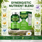 Headache Comfort Supplement, Natural Cranial Relaxation Formula with Magnesium Glycinate, CoQ10, Riboflavin Vitamin B2, B6 & B12, Supports Daily Neurological Balance and Mental Clarity, 120 Capsules