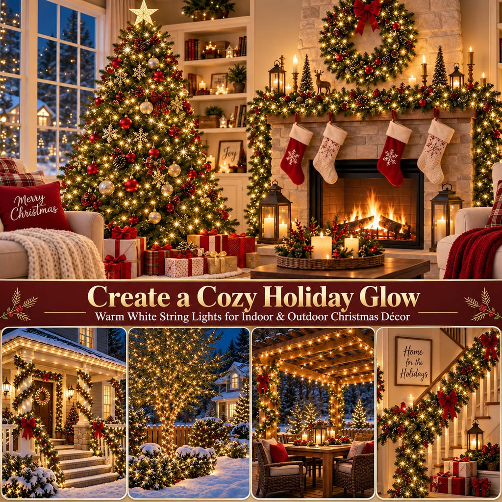 OZS Connectable 2-Pack 164Ft 400LED Christmas String Lights, Warm White