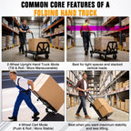Folding Hand Truck with 4-Wheel Mode, 2 in 1 Collapsible Push Cart & Fold-Up Toe Plate – 300lbs Heavy Duty Dolly Pull Cart with Wheels Portable Hand Truck for delivery, Warehouse & Moving