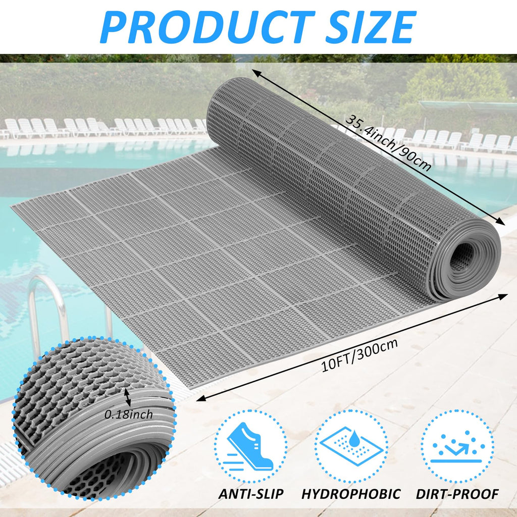 3 x 20FT Drainage Pool Flooring Mats Non Slip Swimming Pool Mat PVC Splash Matting Mesh Hollow Doormat Roll for Outdoor Indoor Garage Restaurant Sauna SPA Heavy Duty Commercial Anti Slip Floor Mats