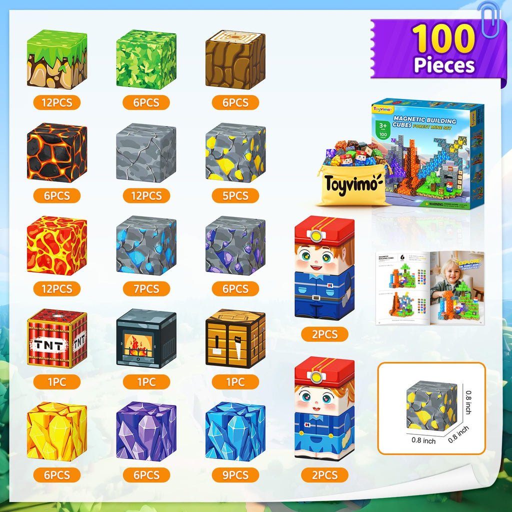 Magnetic Blocks 100PCS Kids Toys Magnetic Building Blocks Sensory Stem Boys Toys Ages 3-5 4-6 5-7 Classroom Must Haves 3 4 5 6 7 8 9 10 Year Old Boy Birthday Gifts