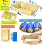 MotBach 125 Pack 5LB Extra Large Paper Food Boats Trays Disposable Paper Boat Plate Containers, Kraft Food Serving Tray Boat Basket Bowl for Snack Popcorn Burger Sandwich Taco BBQ Fries Dessert Nacho