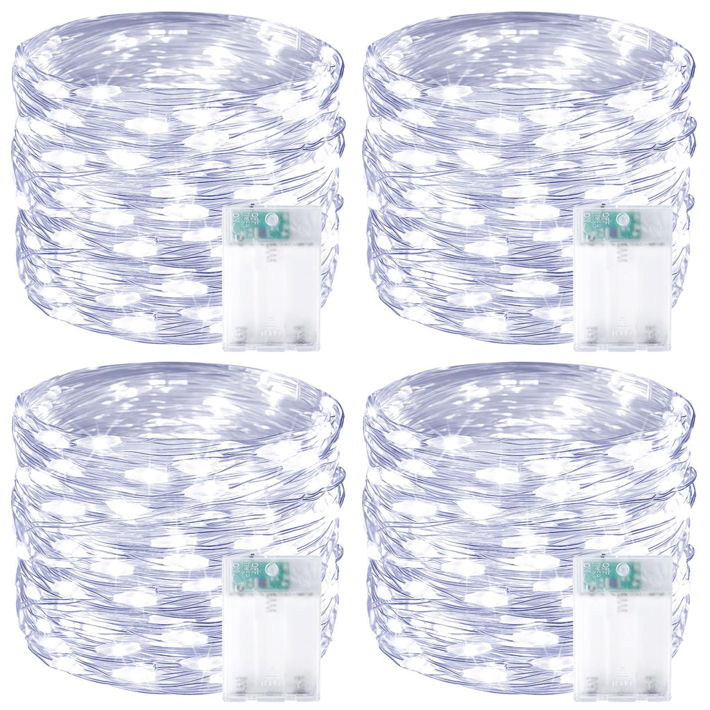 4 Pack 60 LED Fairy Lights Battery Operated with Timer, 20FT Waterproof String Lights Indoor Outdoor, Cuttable Battery Light for Home Bedroom Wedding DIY Centerpiece Christmas Decorations (Cool White)