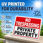 4 Pack No Trespassing Signs Private Property – 10x7 Inch 40 Mil Rust Free Aluminum, Reflective Warning Signs, UV Printed, Weatherproof Outdoor High Visibility Security Sign for Fence, Gate & Yard