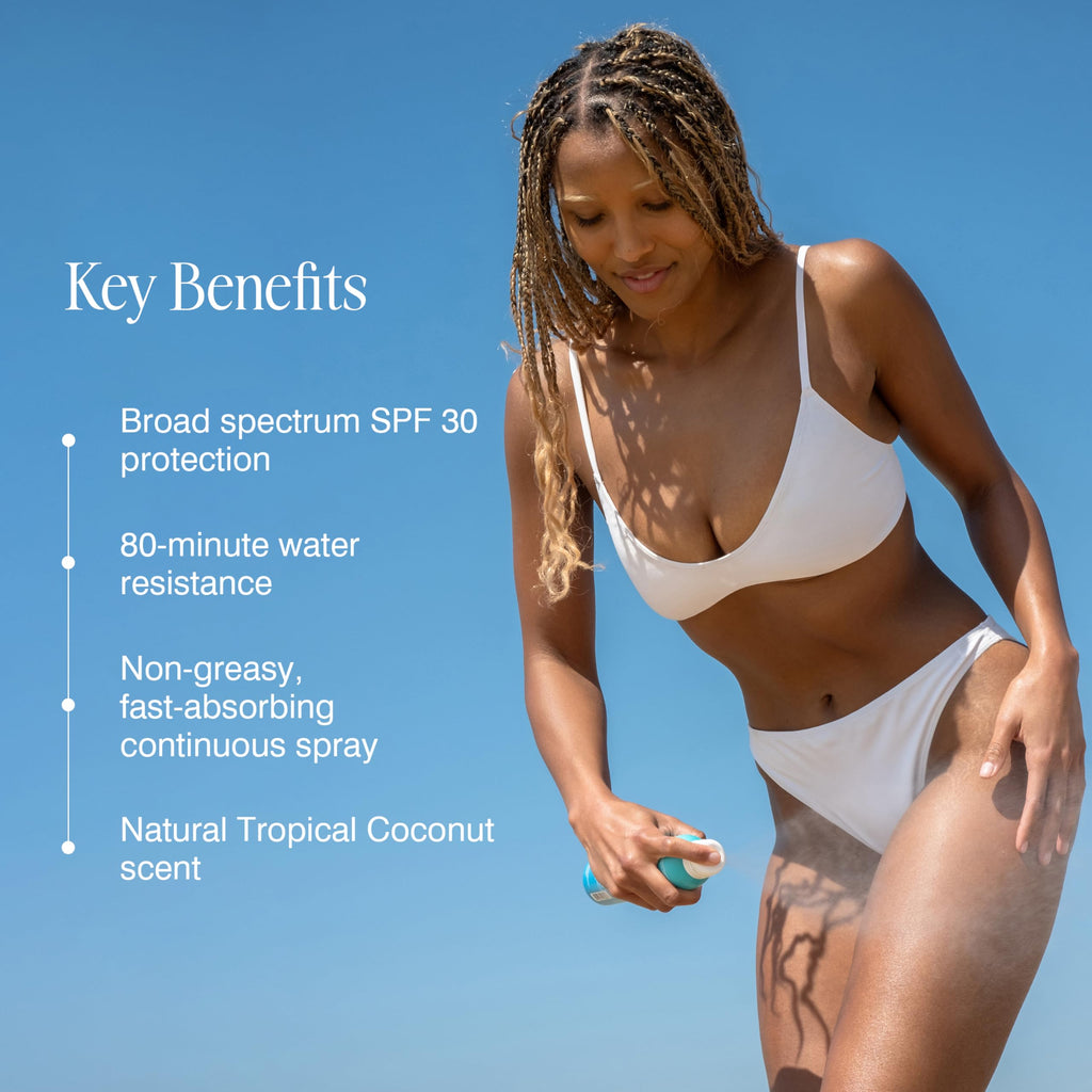 COOLA Organic Sunscreen SPF 30 Sunblock Spray, Dermatologist Tested Skin Care for Daily Protection, Vegan and Gluten Free, Tropical Coconut, 6 Fl Oz