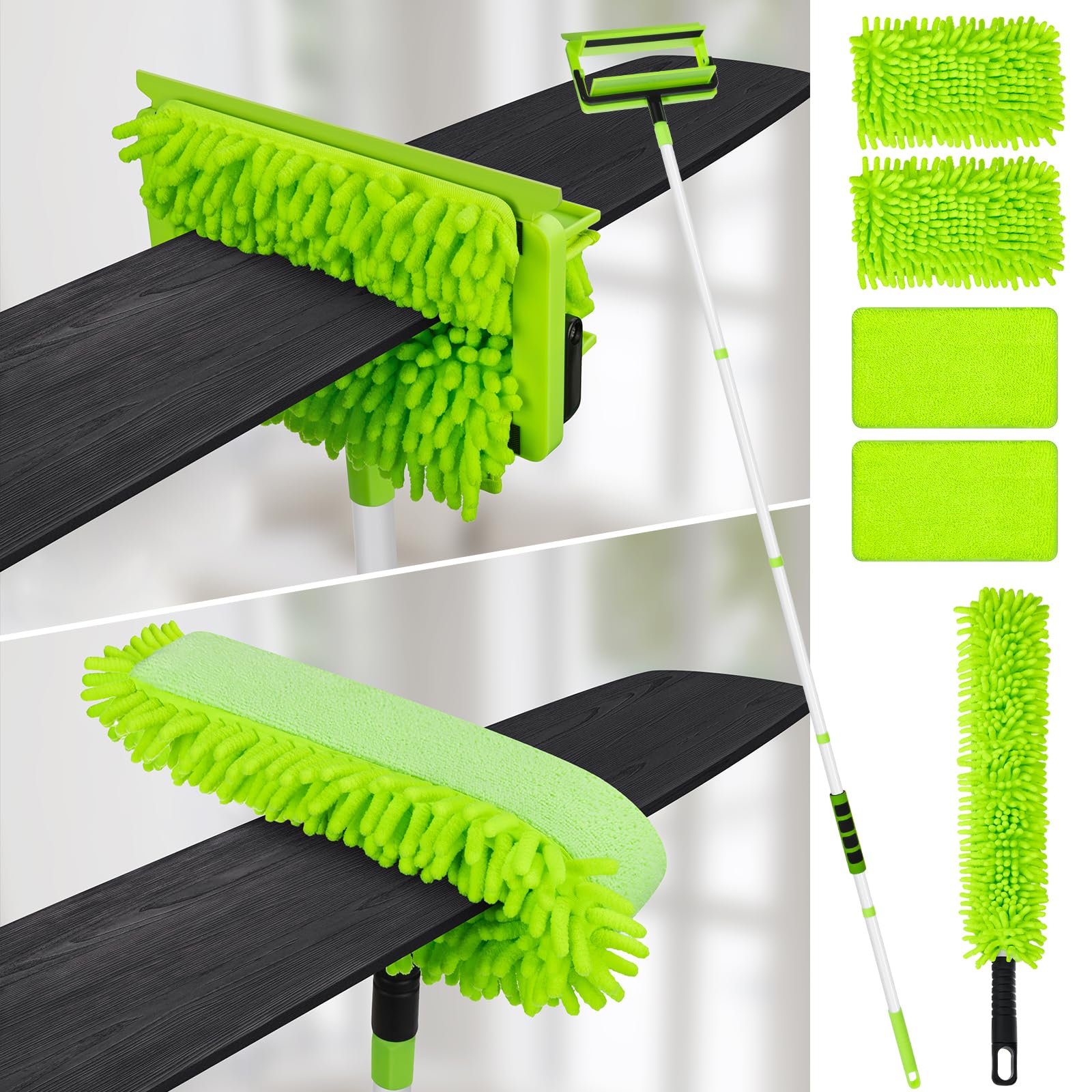 Ceiling Fan Cleaner Duster with 75'' Extension Pole, Flexible High Ceiling Fan Blades Cleaning Tool, Reusable Skinny Duster for Tight Spaces