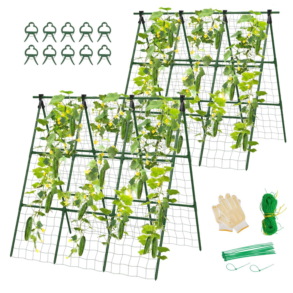 2 Pack Cucumber Trellis, 49.6"×49.6" Garden Trellis for Climbing Plants Outdoor, A-Frame Vegetable Trellis for Raised Bed, Support for Tomatoes, Squash, Zucchini, Vegetables