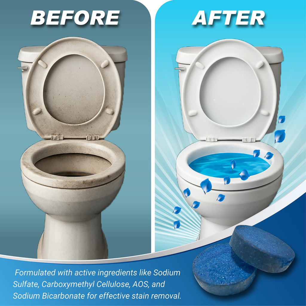 Shinefy Automatic Toilet Bowl Cleaner Tablets – 20 Tabs - Blue Gel Toilet Tank Cleaners, Hard Water Ring Remover, Septic-Safe Heavy-Duty Stain & Smell Eliminator, Toilet Cleaning & Deodorizer