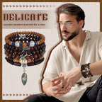 Tondiamo 48 Pcs Punk Wooden Beads Bracelets Gothic Bracelet for Men