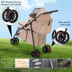 Double Pet Stroller for Medium Small Dogs and Cats with 2 Carriage, Durable Universal Wheels with Brakes Lightweight One Hand Foldale Kittens Puppies Travel Strolling Cart (Brown)