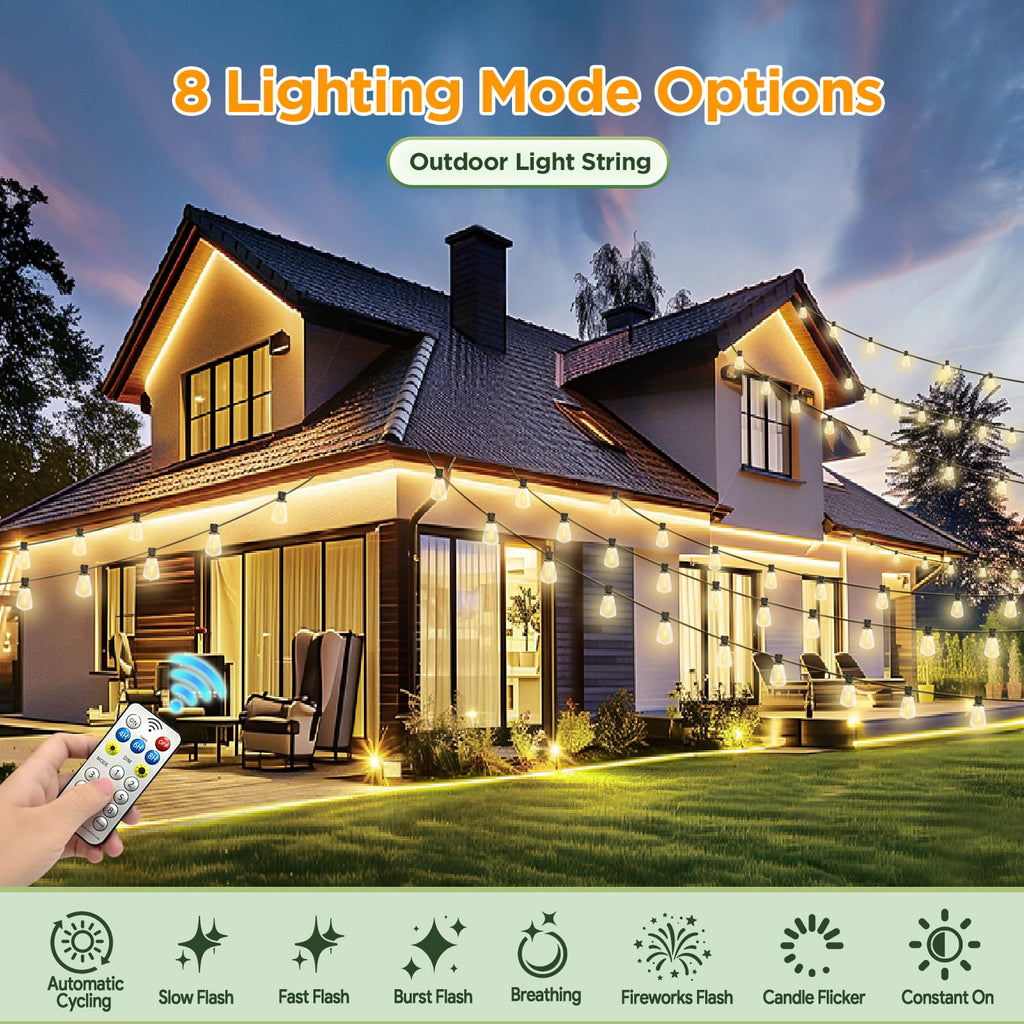 Skoiuc Solar String Lights Outdoor Waterproof with Remote & Timer, LED Shatterproof ST38 Bulbs, USB & Solar Powered Patio Lights for Backyard, Porch, Garden, Wedding, Christmas Decor (25FT)