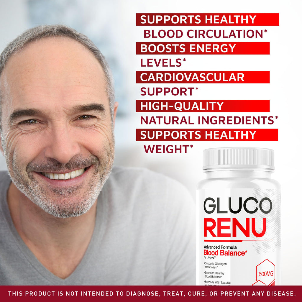 Gluco Renu Capsules - Official Gluco Renu, GlucoRenu Supplement, Natural Support GlucoRenu, Gluco Renu Premium Formula, 30 Capsules for 1 Month