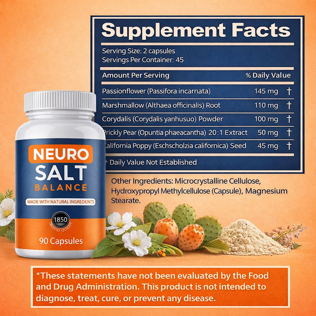 NEURO SALT Capsules dr oz, 90 Capsules Electrolyte & Mineral Support Formula, Daily Hydration & Balance, Naturally Sourced Ingredients, Easy-to-Take Capsules（1）