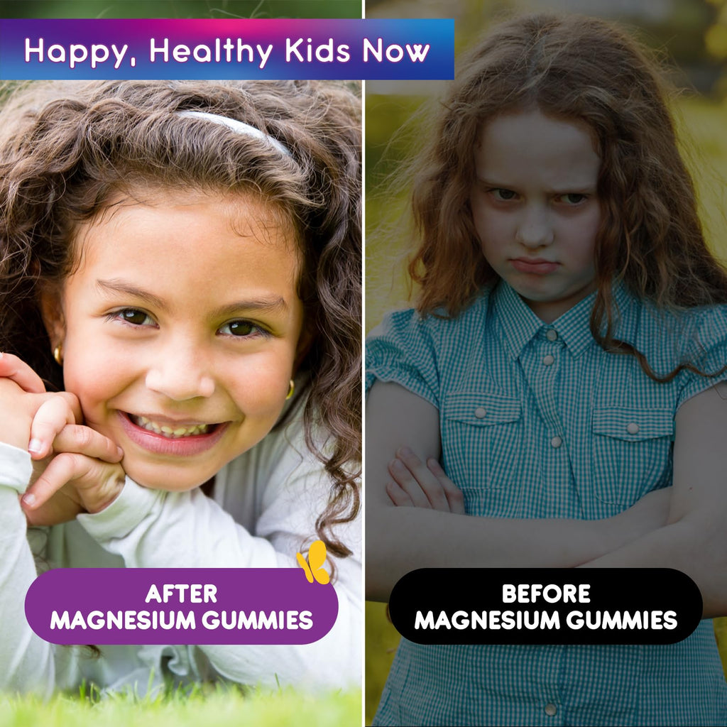Kids Magnesium Glycinate Gummies - Magnesium Supplement Gummies with L-Theanine, Chamomile, Licorice, Vitamin B6, D for Kids & Adults Sleep, Stress, Muscle Relief & Nerve Bone - Sugar Free Grape 60ct