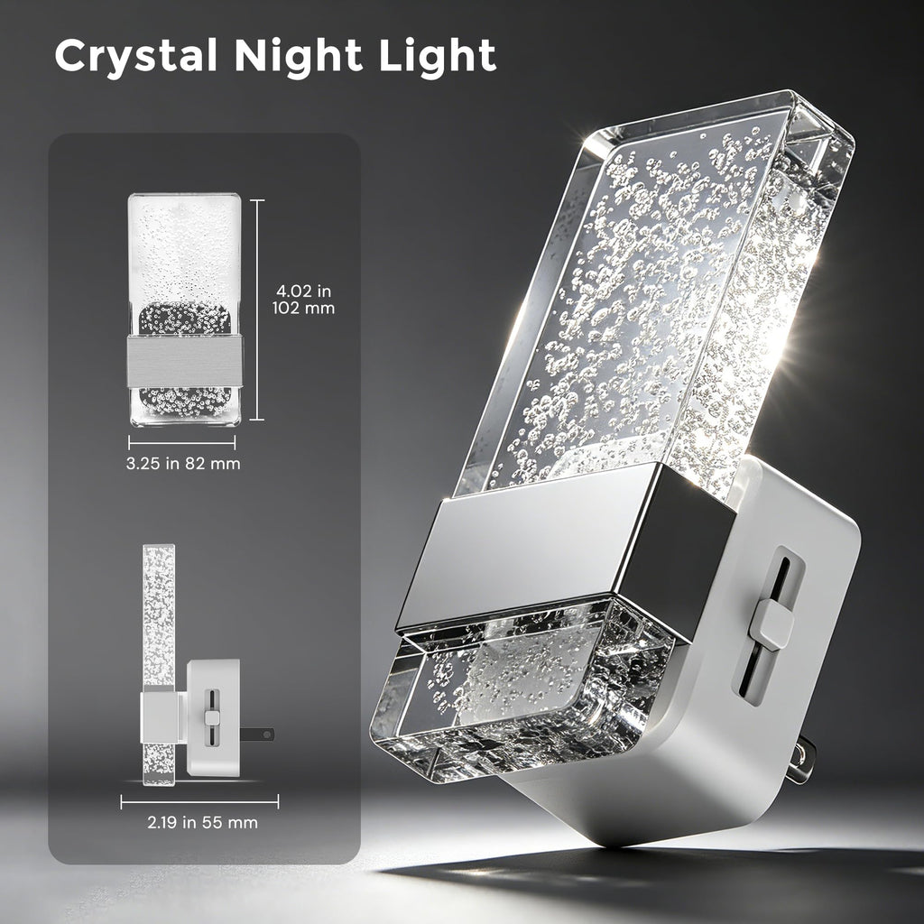 L LOHAS LED Night Light, Dimmable Night Lights Plug into Wall, 2 Pack Acrylic Silver Nightlight with Light Sensor, 0-100LM Automatic Plug in Nightlight for Bathroom, Hallway, Stairway, Gift
