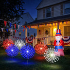 Tujoe 9 Pcs 4th of July Solar Firework Stake Lights 180 LED 8 Modes Solar Waterproof LED Sparkler Lights Outdoor Patriotic Decoration for Memorial Independence Day Garden Patio Yard (Red, Blue, White)