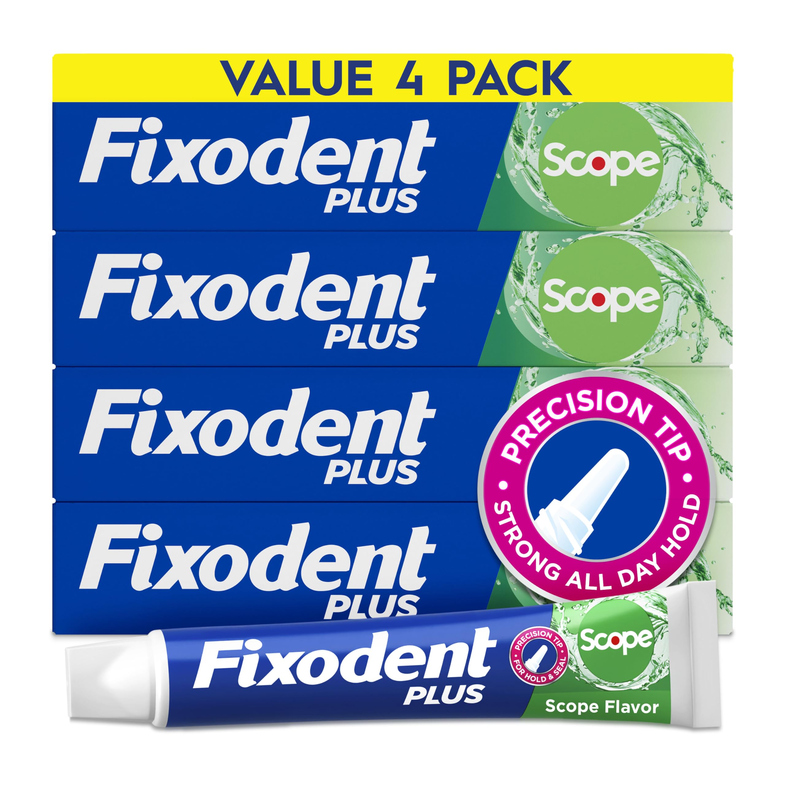 Fixodent Plus Scope Denture Adhesive Cream, Scope Mint, 2.0 oz (4-Pack) – Strong False Teeth Glue