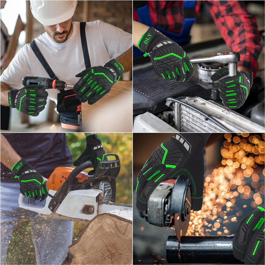 DLY Heavy Duty Work Gloves, Impact Protection Mechanic Gloves, Synthetic Leather Work Gloves, Touchscreen Capable