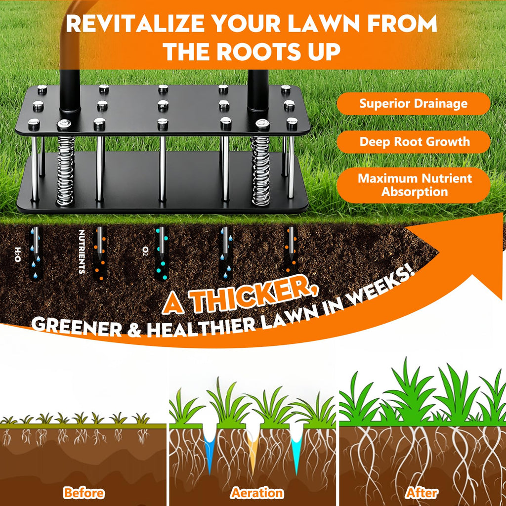 Lawn Aerator Tool 15 Spikes Manual Grass Aerator for Yard Heavy Duty Metal