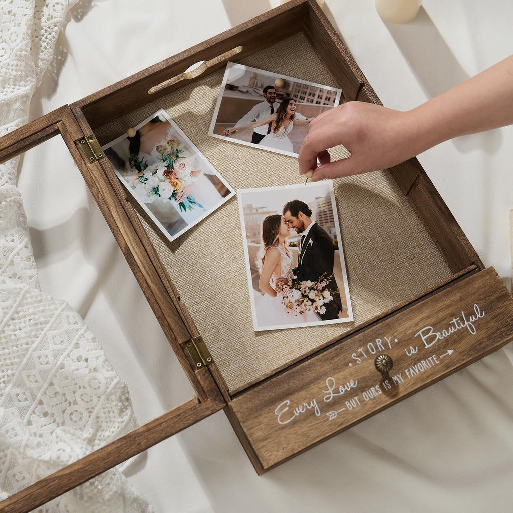 AW Bridal 11X16 Large Shadow Box Picture Frames Deep Shadow Boxes Display Cases with Removable Shelves and Drawers, Brown Wooden Memory Boxes for Keepsakes with Slot Christmas Decorations Gifts
