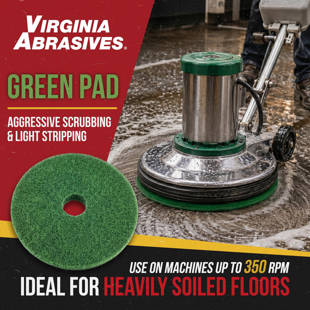 Green Floor Maintenance Pads, Deep Cleaning & Light Stripping, 20", 5-Pack