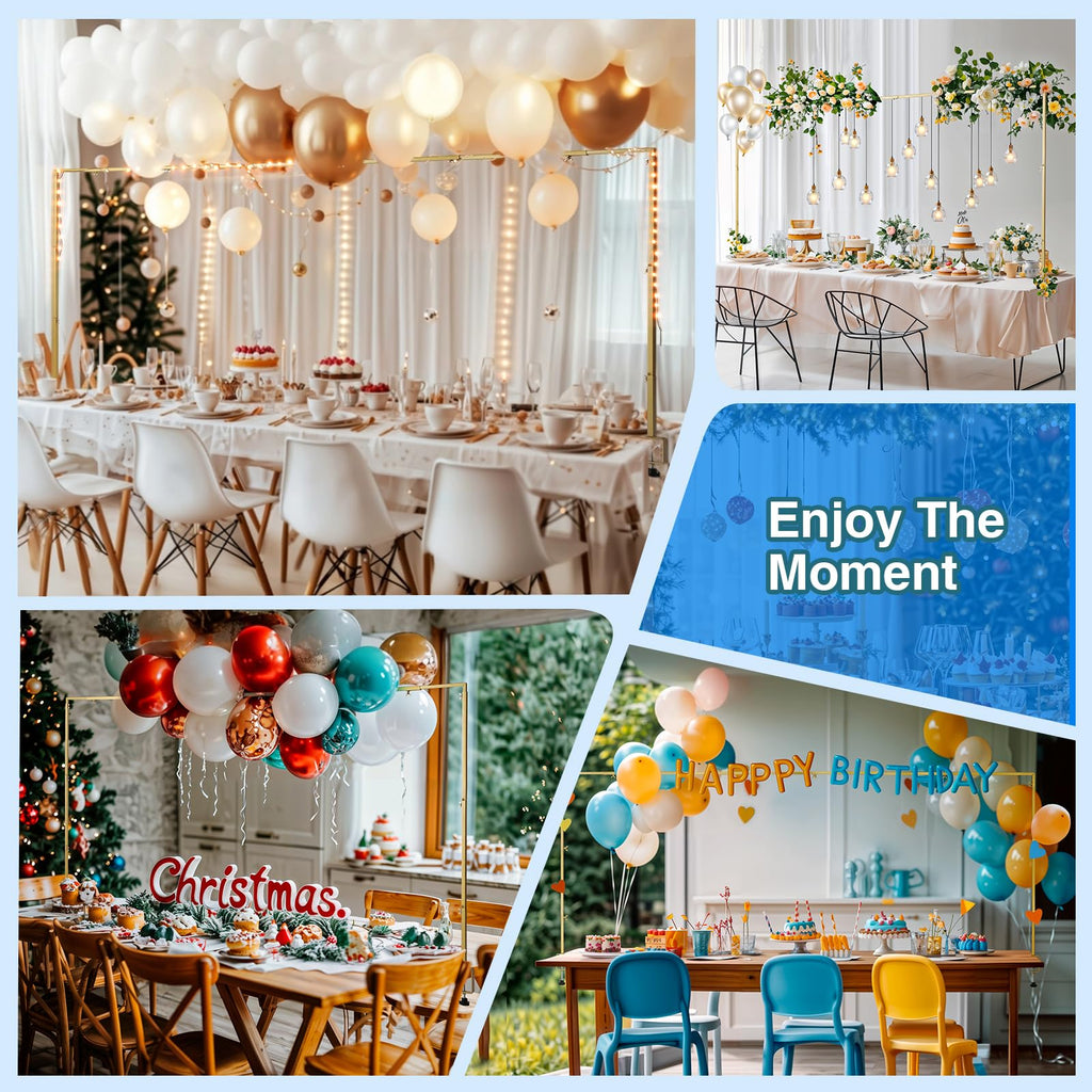 Almirantra Over The Table Rod Stand with Clamps, Adjustable 29"-44" Tall 46"-98" Length, Table Arch Stand for Wedding Birthday Party Anniversary Halloween Christmas Decoration Supplies(Gold)
