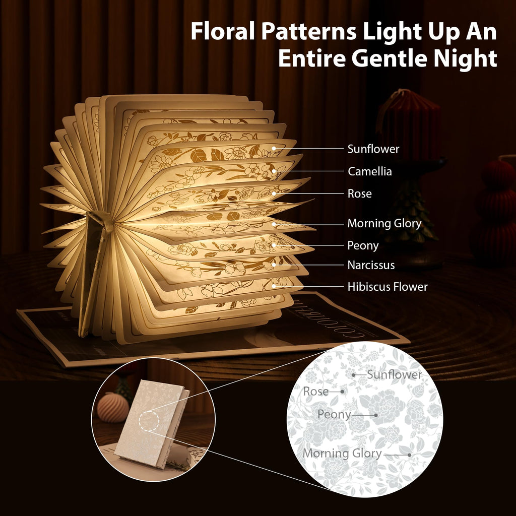 ZBOLE Book Lover Gift, Folding Book Lamp Decor, Portable Print Book Light