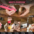 HARDELL Mini Cordless Rotary Tool, 5-Speed 3.7V Rechargeable Rotary Tool Kit with 69 Accessories, USB Charging Multi-Purpose DIY Tool for Sanding, Polishing, Drilling, Engraving(Pink 69pcs)