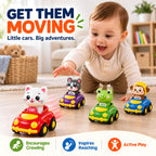 Press to Go Cars for Toddlers 1-3, 4-Pack Animal Toys for 1 Year Old Boy