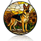 Stained Glass Suncatcher German Shepherd in Sunflowers 6.3 Inch