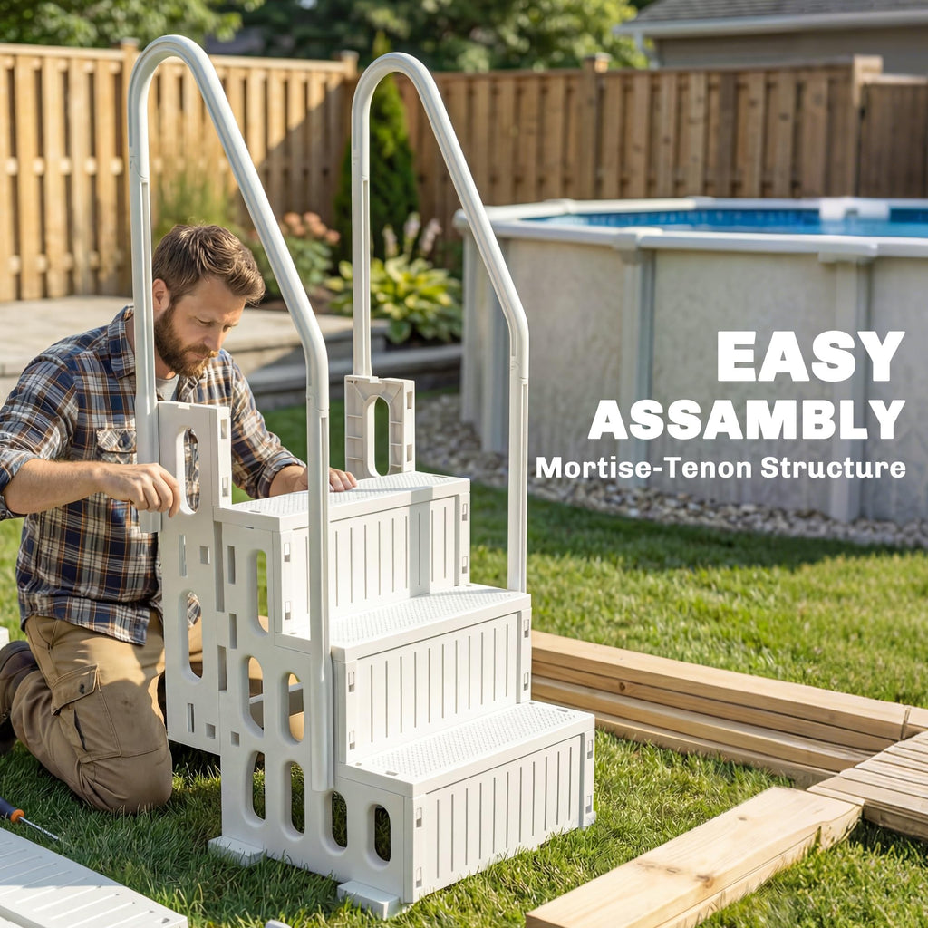 Outsunny 4-Step Swimming Pool Ladder, HDPE with Dual Handrails and Non-Slip Steps for Above Ground Pools, Entry/Exit Ladder, Fits 46.1" - 57.9" High Walls, 396 lbs. Load Capacity White