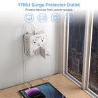 Surge Protector 8 Outlet Extender, TESSAN Multi Outlet Splitter with 3 USB Wall Charger (1 USB C), 3-Sided Multiple Plug Power Strip 1700J, Charging Station for Home Office Dorm Room Essentials