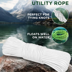 TECEUM Rope – 150 Feet x 1/4 Inch (7mm) – White – Strong All-Purpose Cord