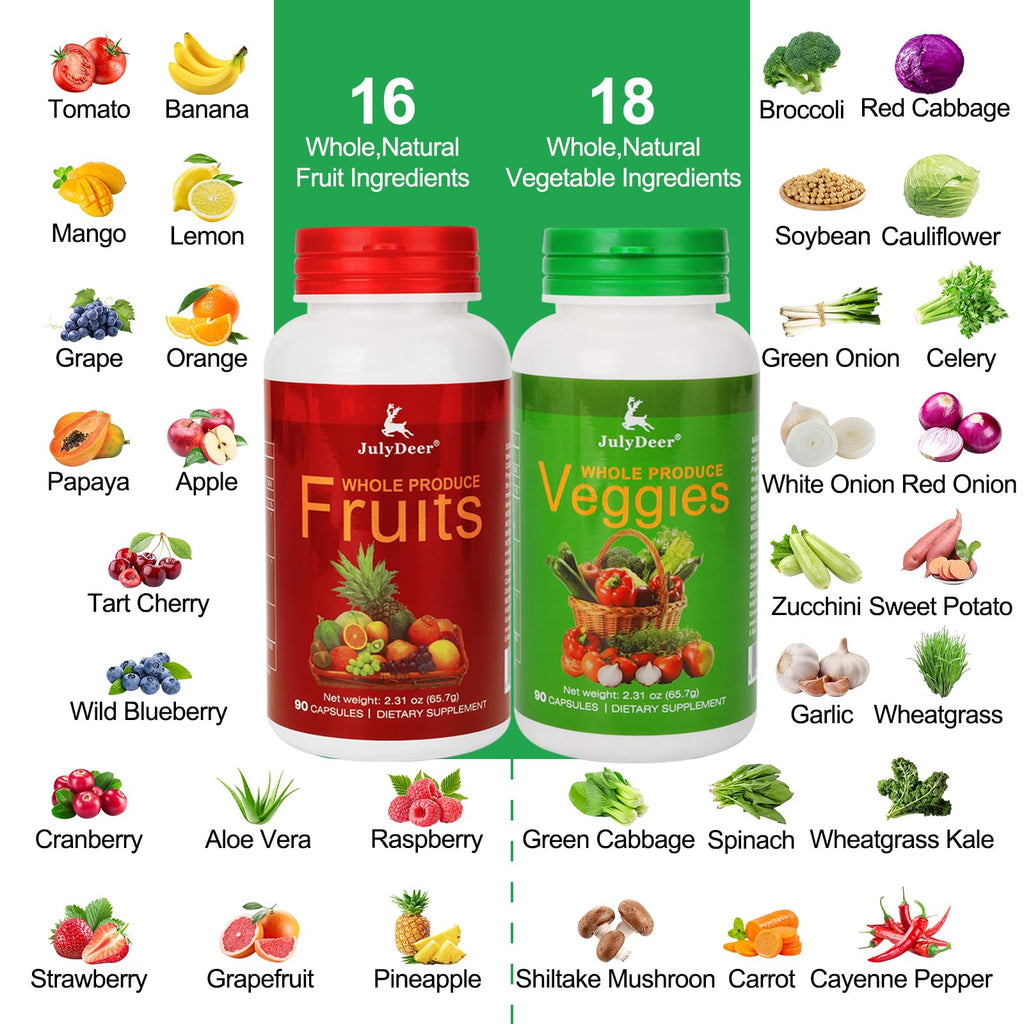 Fruit and Veggies Supplement Ingredients Natural – 4 Bottles 360 Total Vegetarian Capsules | Balance of Natural 16+18 Whole Fruits & Veggies Blend | Fresh Superfood Formula with Vitamins and Minerals