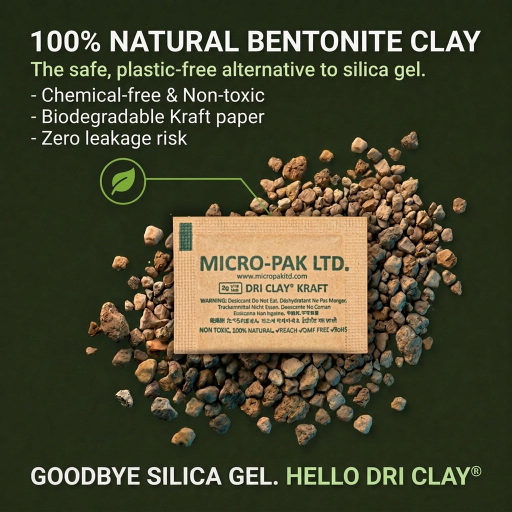 Micro-Pak Dri Clay Kraft, Highest Moisture Absorption Desiccant Packs, Silica Gel Packets Alternative, Food Safe Bentonite Clay, Desiccant Packs for Storage, Moisture Absorbers for Closet, 6gx100pcs