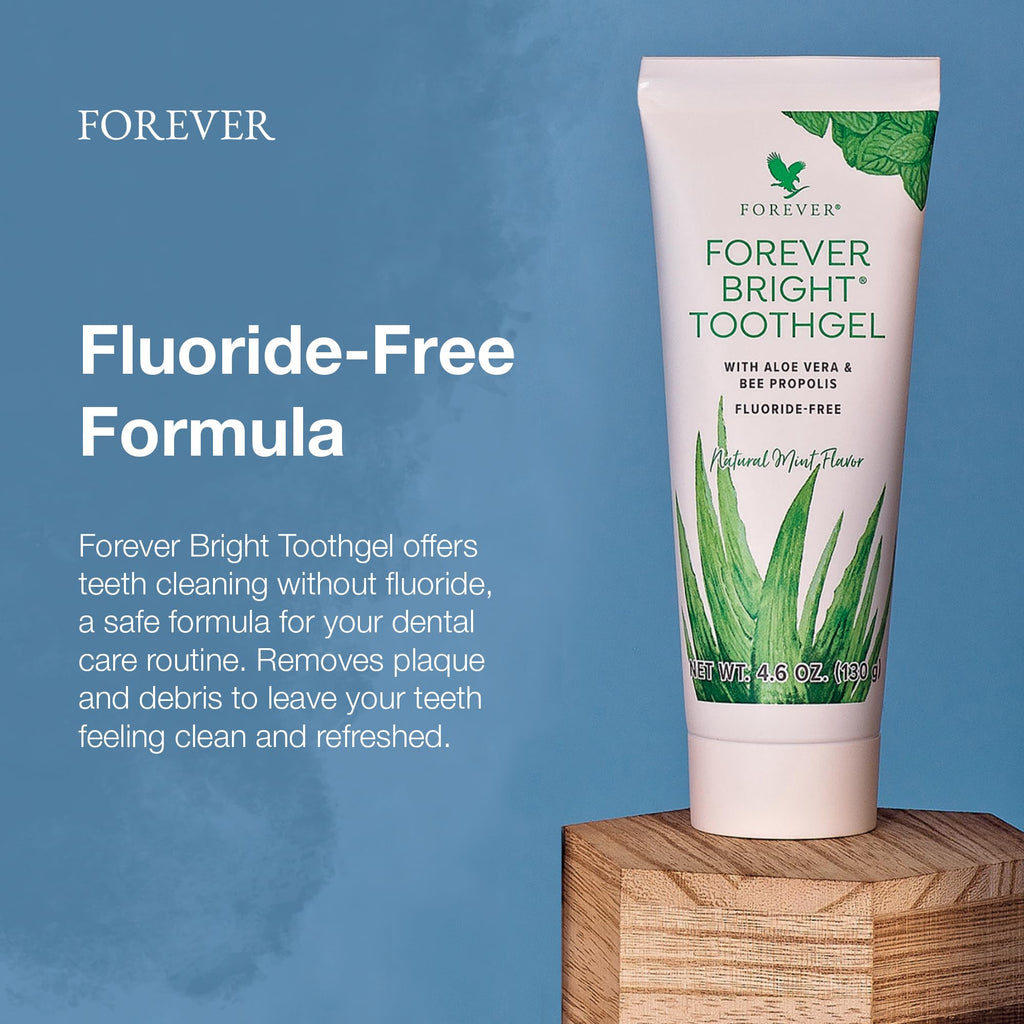 Forever Living - Bright Toothgel, Fluoride-Free Aloe Vera Gel with Bee Propolis, Peppermint-Spearmint Flavor, 4.6 oz, 2 Pack