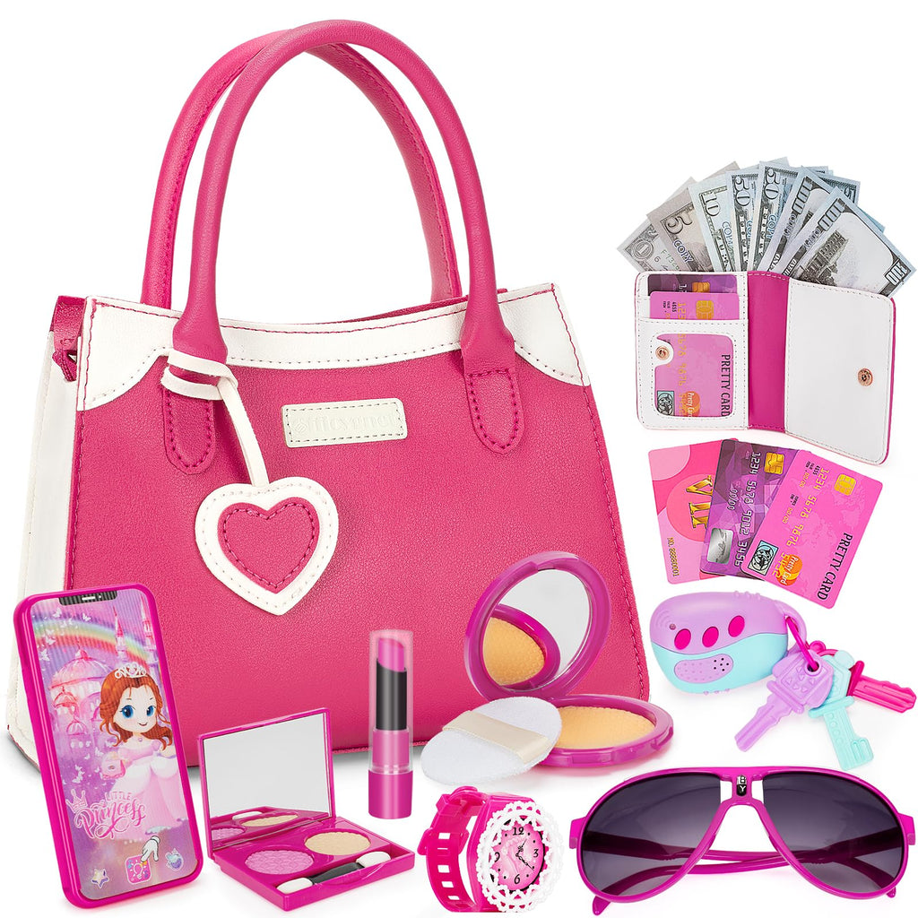 Officygnet Play Purse for Little Girl, Pretend Princess Play Girls Toys for 3 4 5 6 7 8 Year Old, Toddler Purse with Accessories, Kids Toy Purse Birthday for Girls Ages 3-5 4-5 6-8