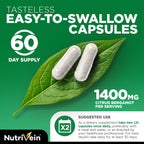 Nutrivein Premium Citrus Bergamot Supplement 1400mg 25:1 Bergamia Extract - 60 Day Supply (120 Capsules): Powerful Italian Citrus Bergamot 1400 mg+ High Concentration - Heart and Circulatory System