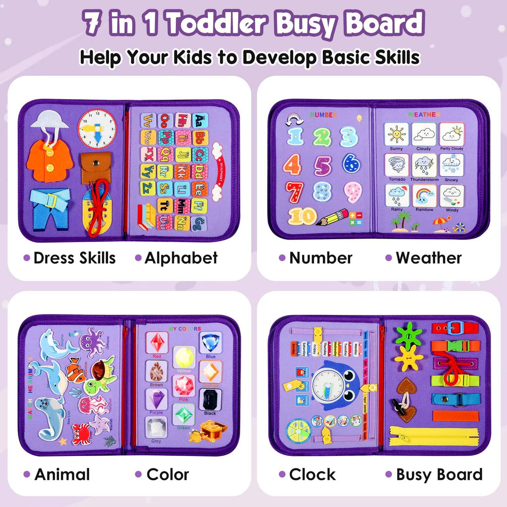 Winblo Toddler Busy Board - Montessori Toys for Toddler Girl Birthday Gift - Busy Book for Toddlers 3-5, Montessori Educational Learning Sensory Travel Activities Toys for Kids Ages 3-5