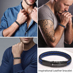 VNOX Christian Gifts For Men - Personalized Religious Gift For Men Inspirational Christian Faith Bible Verse Quote Mens Leather Cross Bracelet, Joshua 1.9