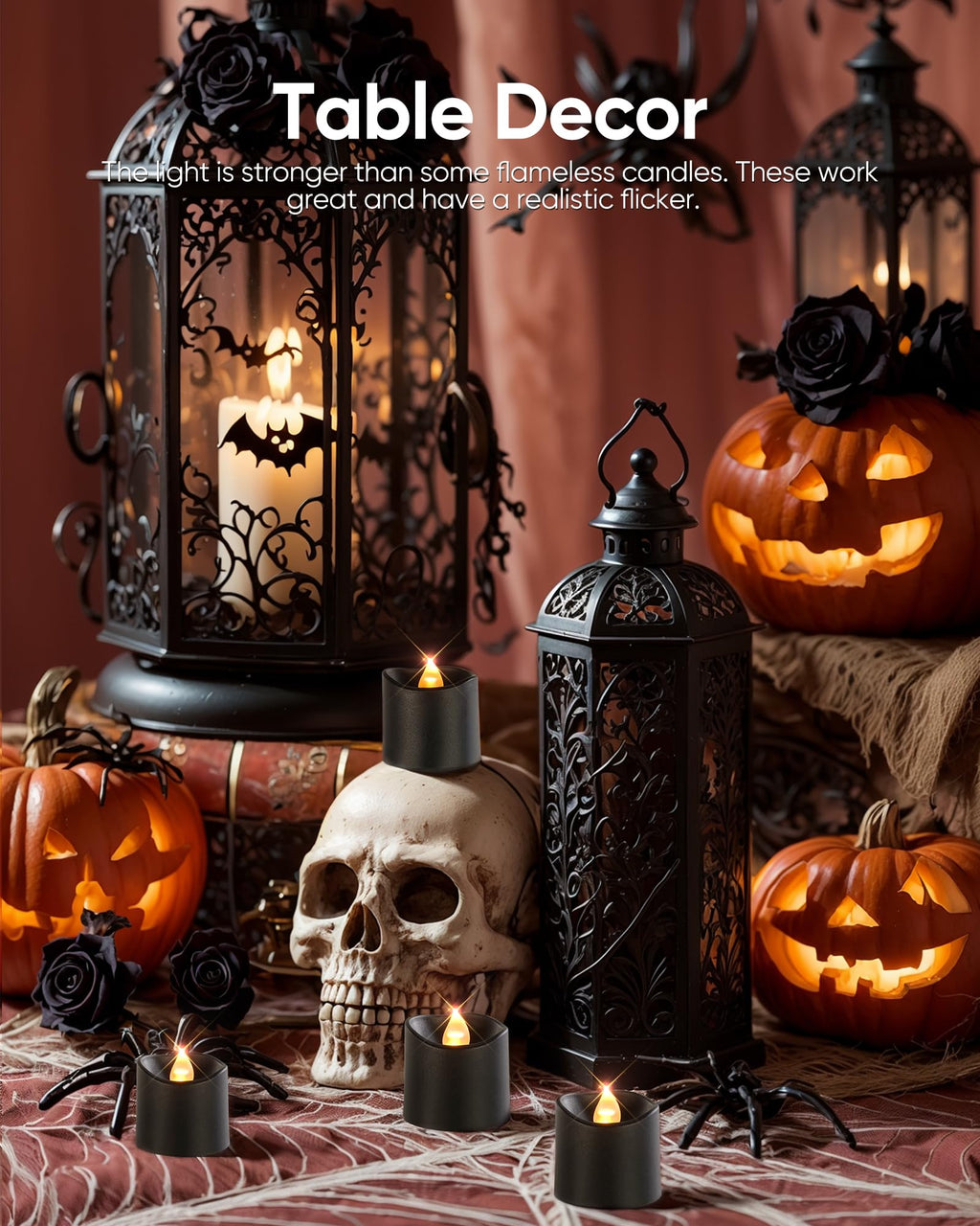 Homemory 24Pack 400+Hour Remote Control Flameless Candles, 2/4/6/8H Timer Led Votive Candles, Battery Operated Tea Lights for Wedding Table Centerpiece, Holidays, Halloween Pumpkins-Black