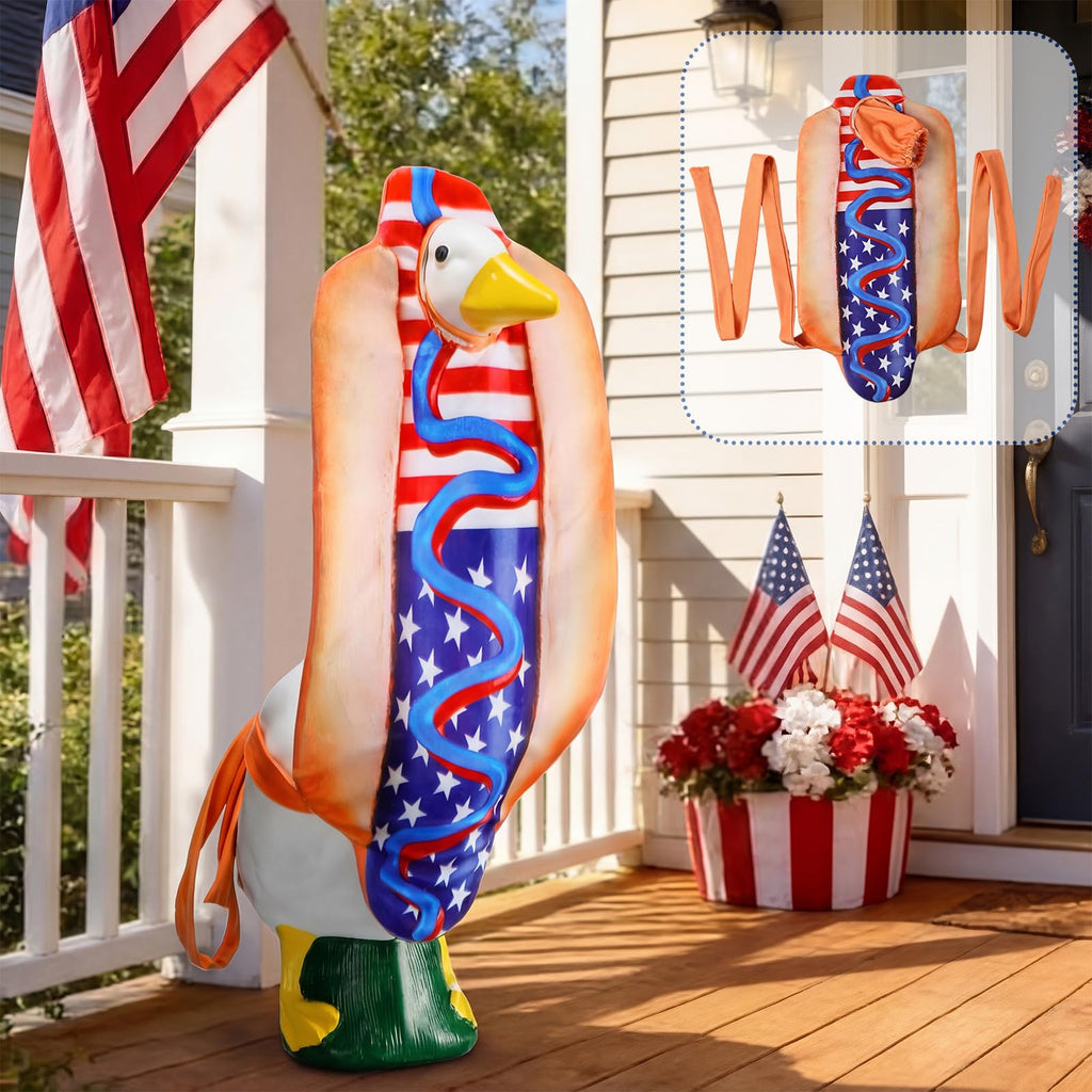 Tudomro 4th of July Porch Goose Outfit for 23" H 250th Anniversary Hot Dog Patriotic Goose Clothes American Flag Fits Independence Day Large Cement Statue Outdoor Patio Garden Yard Lawn Costume Decor