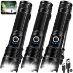 KINGCAESAR 3 Pack Flashlights 90,000 High Lumens - Super Bright Rechargeable Flashlight with 5 Light Modes, IPX7 Waterproof Powerful LED Flash Light for Home, Camping