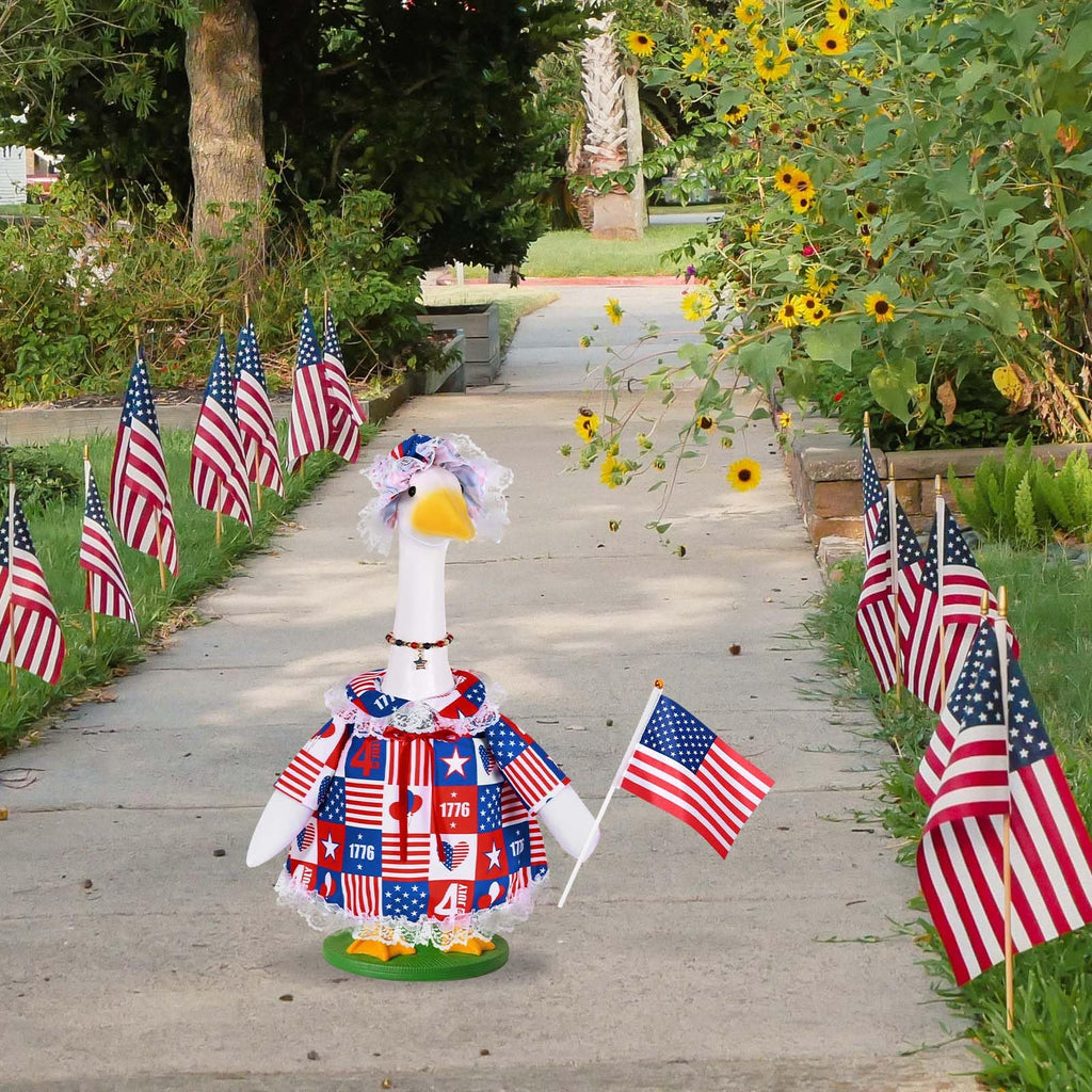 JcHrmers 4th of July Porch Goose Outfits Memorial Day Goose Outfit Fits 23" Plastic Cement Goose Statue Patriotic Goose Costume for USA 250th Anniversary Outdoor Garden Patio Yard Lawn Decor