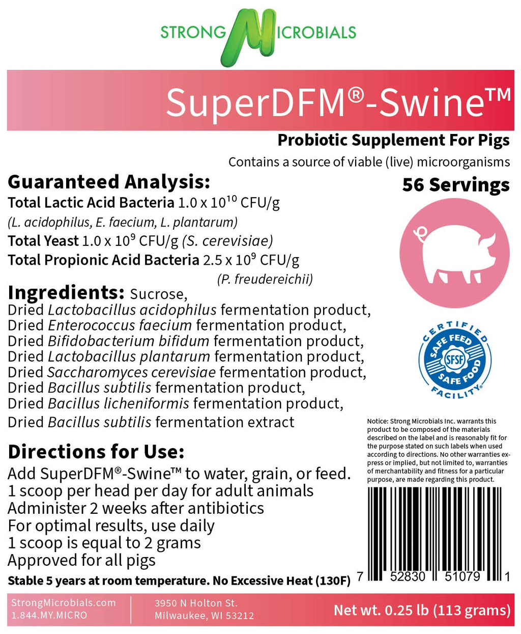 SuperDFM-Swine, Probiotic Supplement for Pigs, 56 Servings